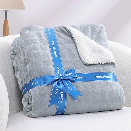 Miniatura 6 de PanxHome Manta sherpa, cálida y gruesa para invierno, manta jacquard de corazón única, manta de sherpa individual para cama, manta antiestática para