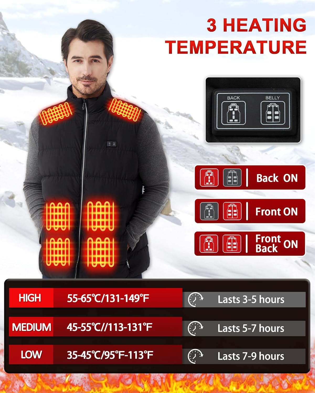 Electric Heated Vest for Men: Womens Heating Vest with 16000mah Battery Pack - Winter Warming Heated Hunting Jacket - Image 3