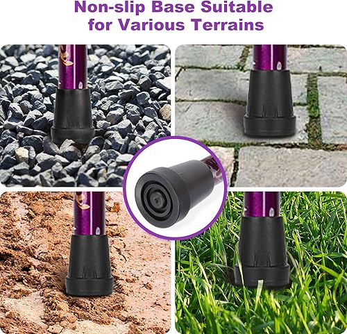 Miniatura 5 de MFE Bastón plegable, portátil de 5 niveles de altura ajustable con diseño plegable, correa de muñeca y mango en T para hombres y mujeres