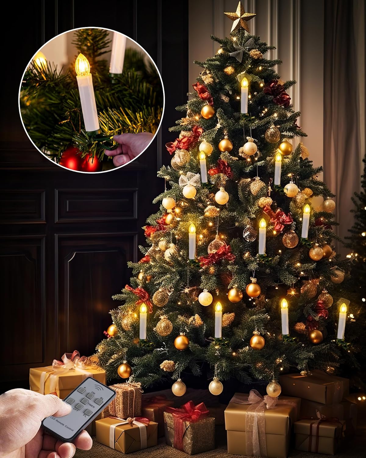 Homemory 10 Pcs Clip On Candles for Christmas Tree with Remote and Timer, Flickering LED Window Candle with Clips/Suction Cups, Warm White Light, Dia 0.7''x H 4'' - Image 2