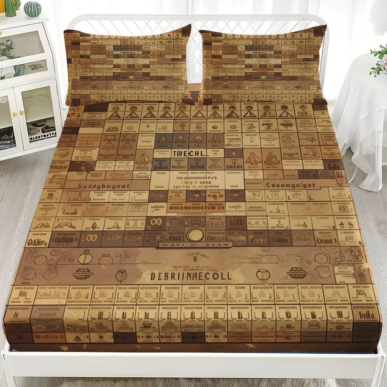 Divination Fitted Sheet Vintage Bed Sheets Deep Pocket 12 inch (30 cm) Soft Cozy 3 Piece Microfibre Bed Sheet 200x200 cm with 2 Pillowcases 50x75 cm