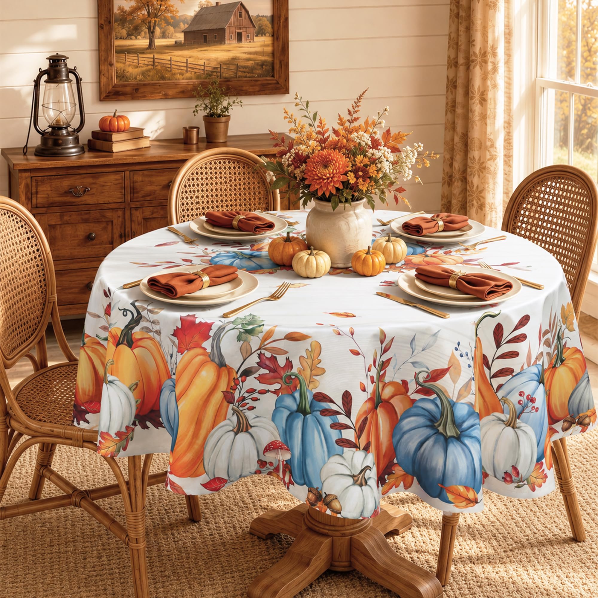 Arquiel Autumn Pumpkin Polyester Tablecloth, Farmhouse, 180 cm, Round — image 1