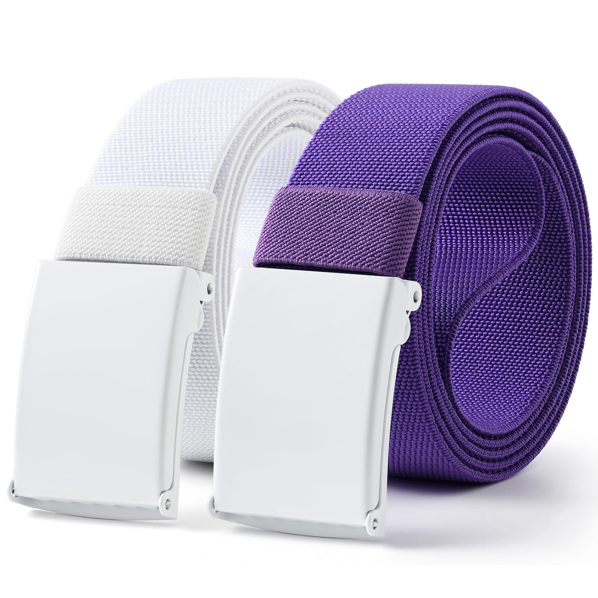 Mile High Life Stretch Canvas Belt for Men, Golf Casual Elastic Web Belt, Top Military Buckle, Adjustable Cut to Fit