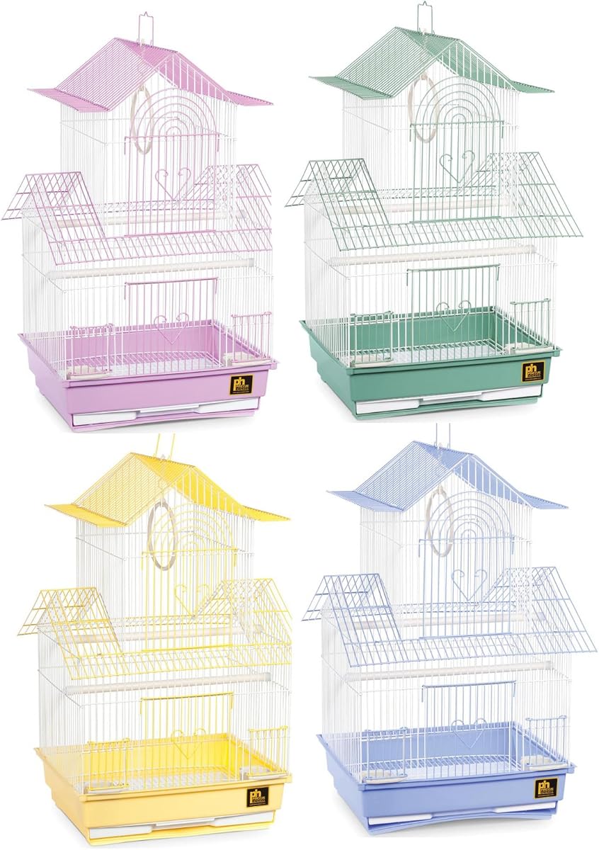 Prevue Productos para Mascotas BPV41720 Paquete de 4 Periquitos Shanghai Pagoda Casa Estilo Jaula, Grande, Los Colores Varían