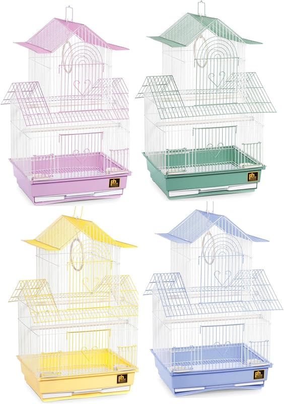 Prevue Productos para Mascotas BPV41720 Paquete de 4 Periquitos Shanghai Pagoda Casa Estilo Jaula, Grande, Los Colores Varían