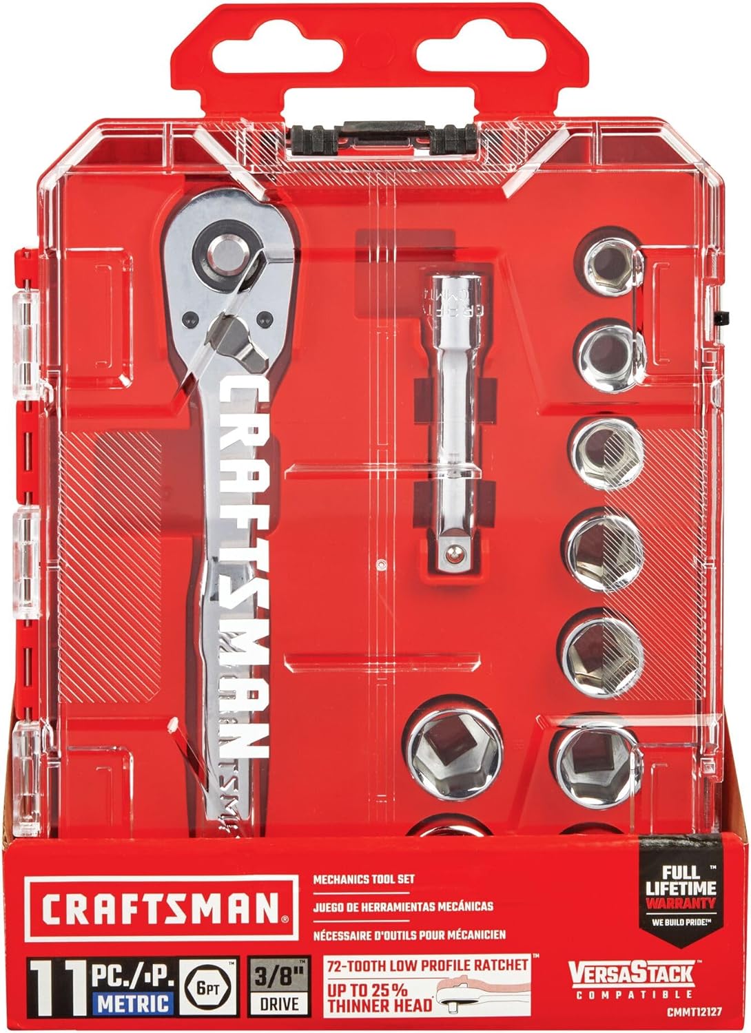 CRAFTSMAN 11-Piece Socket Set, Metric, 3/8 Inch Drive, Low Profile Ratchet (CMMT12127)