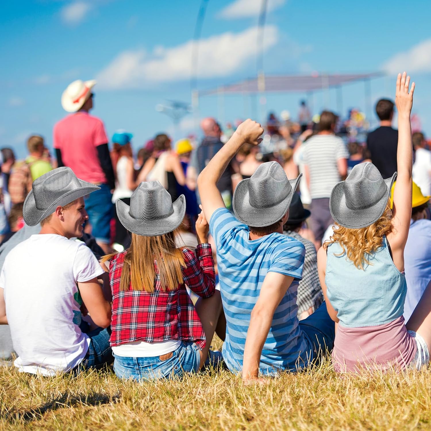 4 Pcs Sparkle Sequin Space Holographic Cowboy Hat for Womens Glitter Western Cowgirl Hat for Disco Party - Image 6