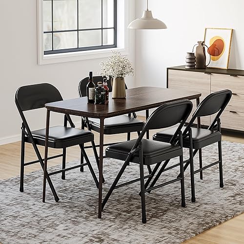 Miniatura 2 de GAOMON Juego de 4 sillas plegables tapizadas de poliuretano con marco de metal que soportan hasta 350 libras, sillas plegables portátiles negras