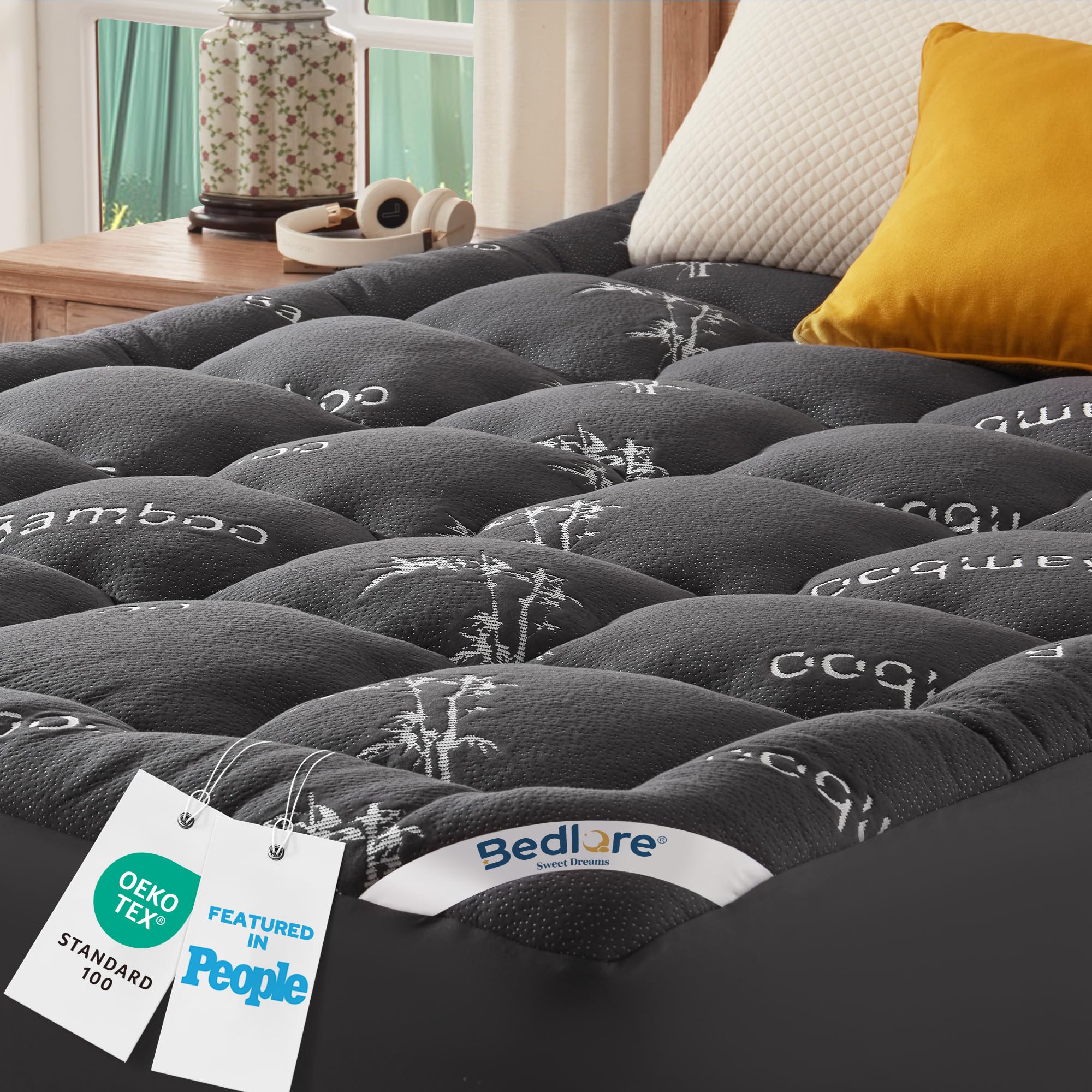 BEDLORE Mattress Topper King Size, Soft Quilted Pad for Back Pain Relief, Thick Mattress Topper with Deep Elasticated Pocket (Grey)-image-13