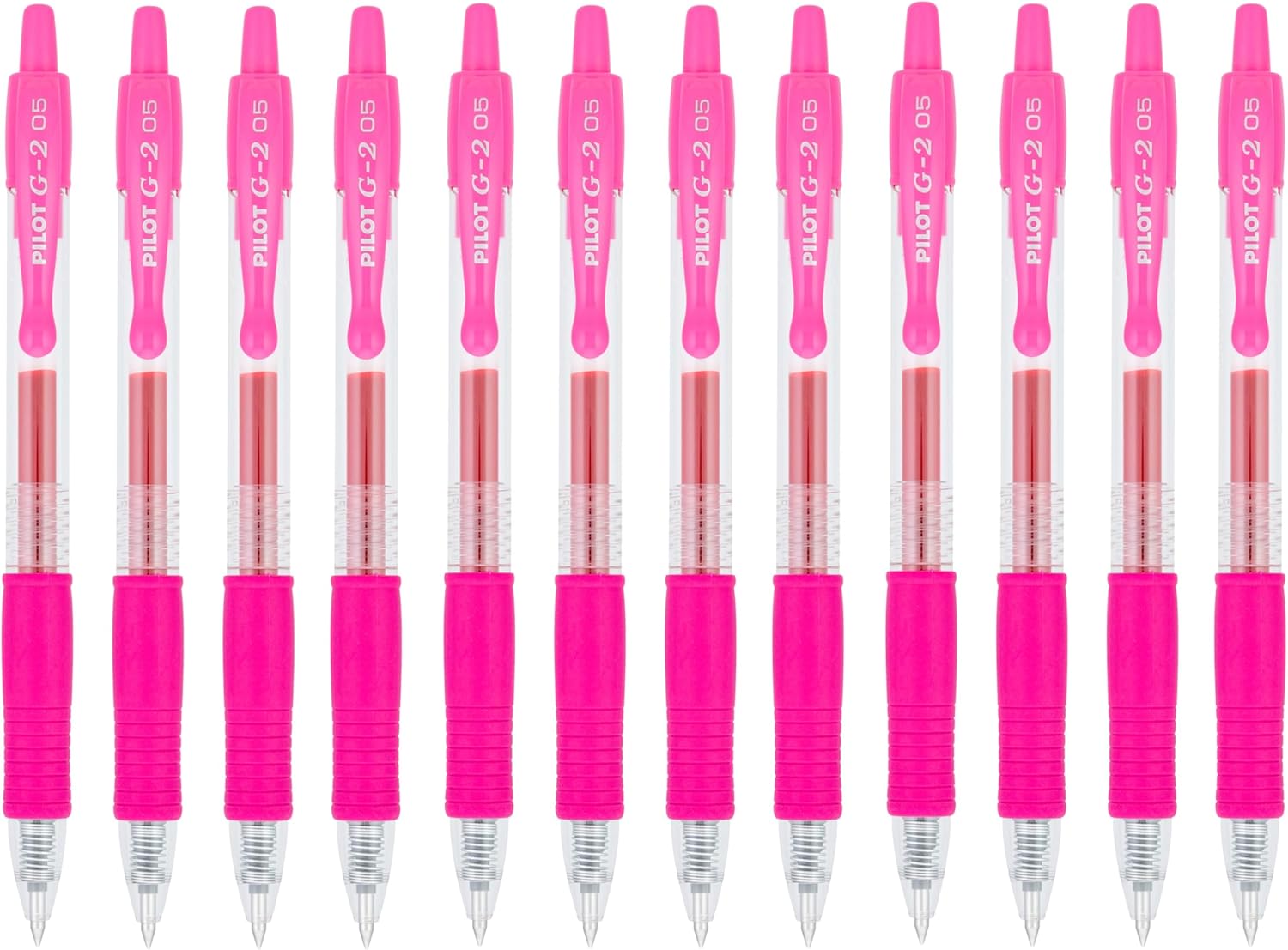 PILOT G2 Retractable Gel Pens, Extra Fine Point, Pink Ink, 0.5 mm, 12/Pack (13980)