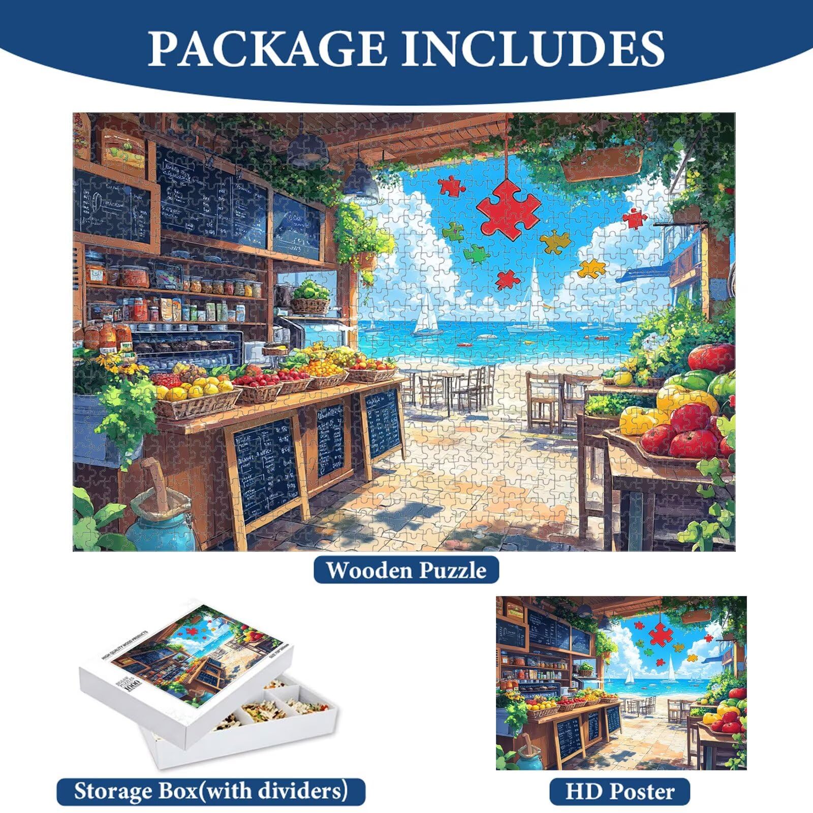 Puzzle 1000 Pièces, Océan & Paysage Puzzle en Bois Durable 1T#283 | Puzzle en Bois, Découpe de Précision, Encres aux Couleurs Vives, Loisir Relaxant, Décoration Intérieure, Cadeau, 50x75cm