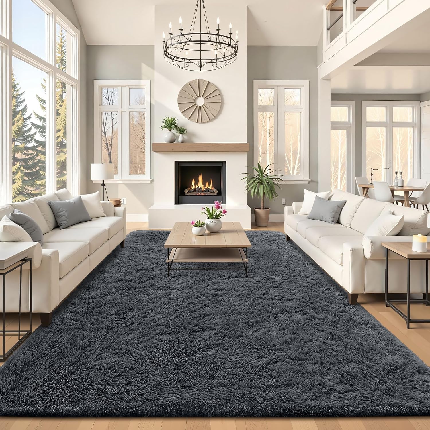 OLANLY 9x12 Machine Washable Large Area Rugs for Living Room, Bedroom, Soft Fluffy Shaggy Bedside Rug, Indoor Floor Carpet for Kids Girls and Boys, Dorms, Nursery, Home Decor Aesthetic, Grey 9' x 12' (Rectangular) Grey