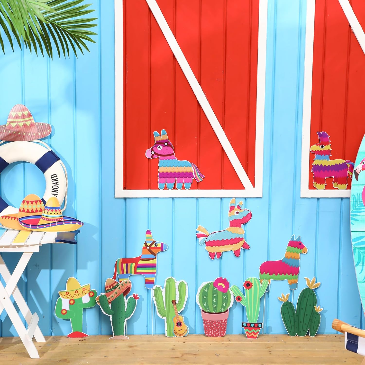 18pcs Mexican Yard Signs Stakes Cinco De Mayo Cactus Tiki Piñata Sombrero Let's Fiesta Tropical Lawn Decor for Outdoor Garden Ornaments Mexican Western Cowboy Party