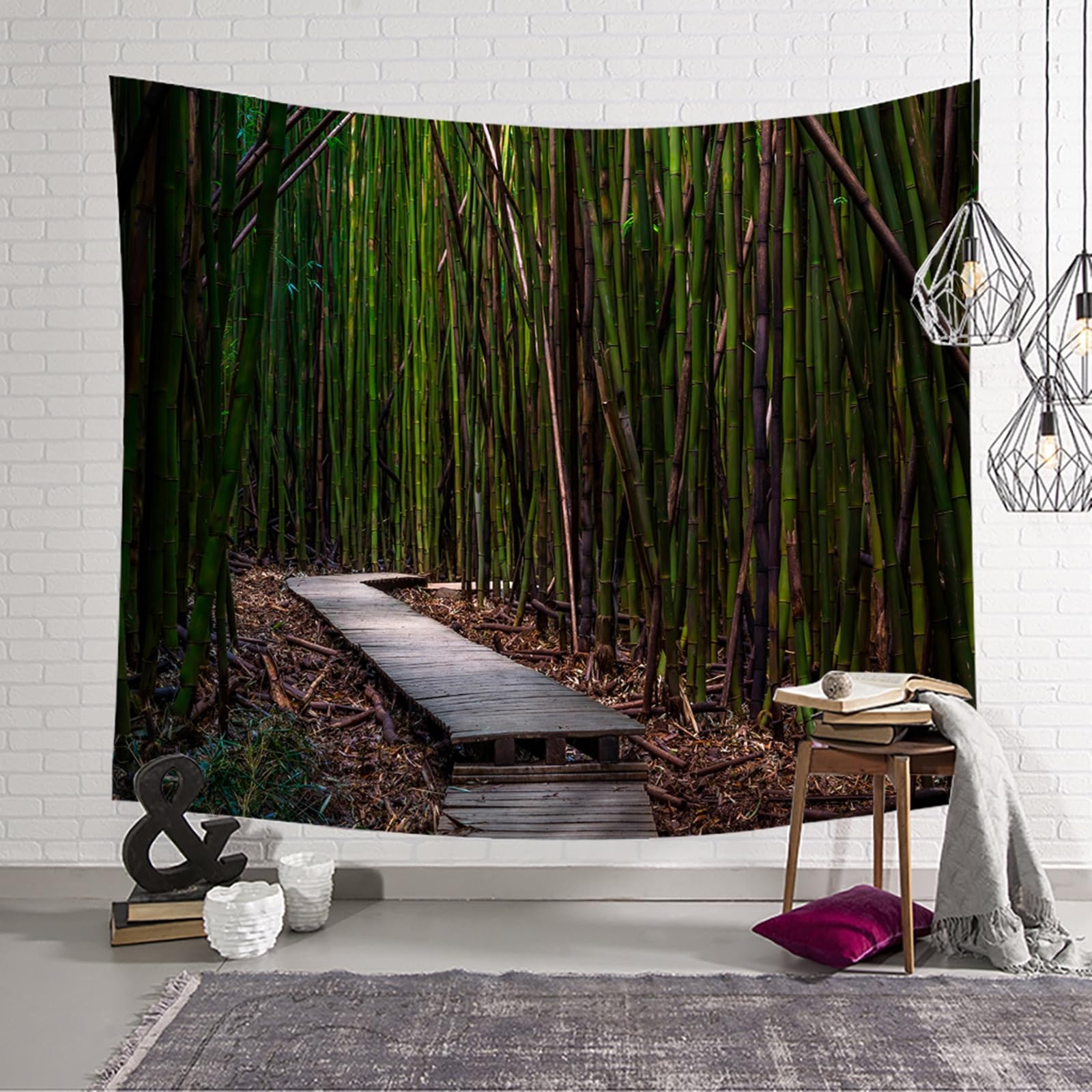 Gualiy Gobelin 300 x 256 cm, chusta ścienna, las bambusowy i ścieżka, dywan ścienny do salonu, sypialni, dekoracja ścienna, kolor zielono-brązowy