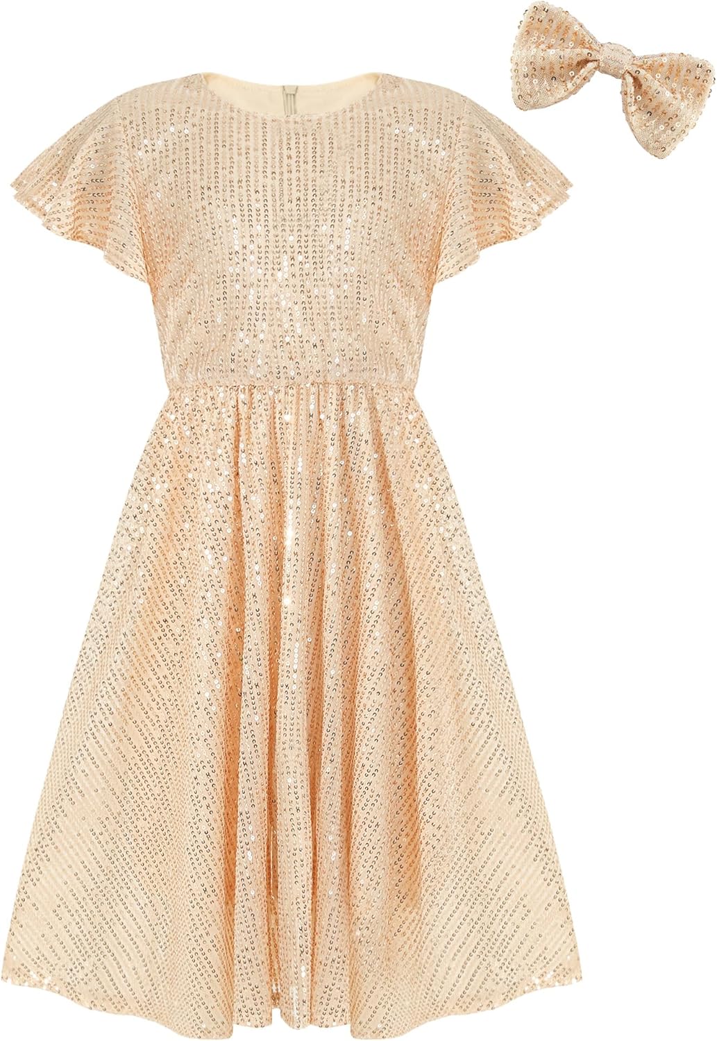 EXARUS Girls Sparkly Dresses Ruffle Sleeve Glitter Sequin Graduation Party Crew Neck A-Line/Bodycon/Tunic Dress 6-14Y
