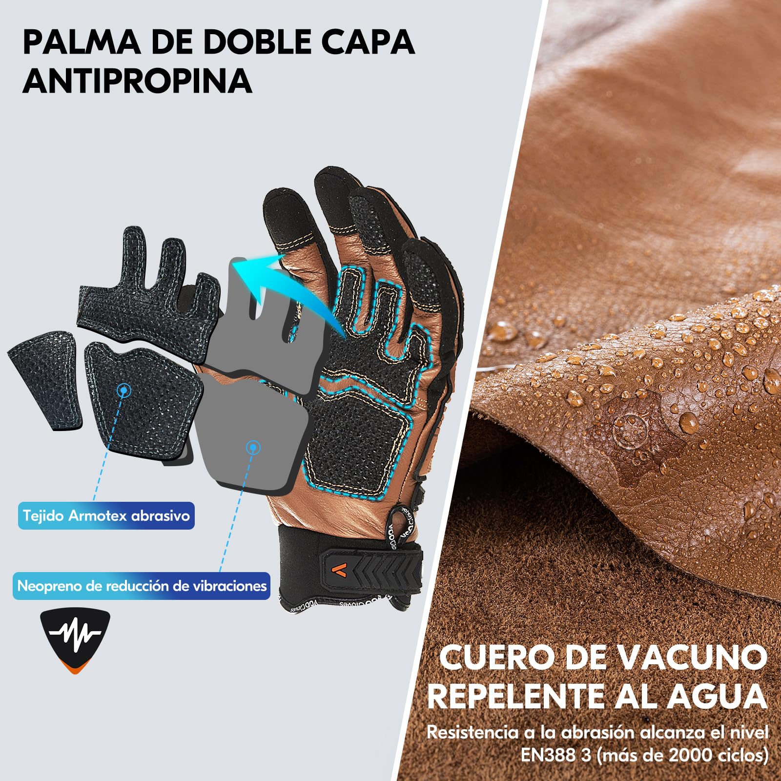 Vgo... Guantes de Trabajo Antichoque Anticortes EN388 Nivel C A3, Guantes Hombre Resistentes al Corte 360° para Cortar Motosierra Policiales Vigilante Antivibración