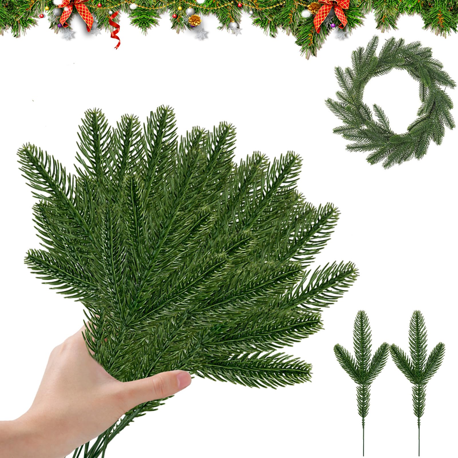 30 Rami Di Abete Artificiali In Plastica – 24 Cm, Per Decorazioni Natalizie Fai Da Te, Ghirlande E Addobbi