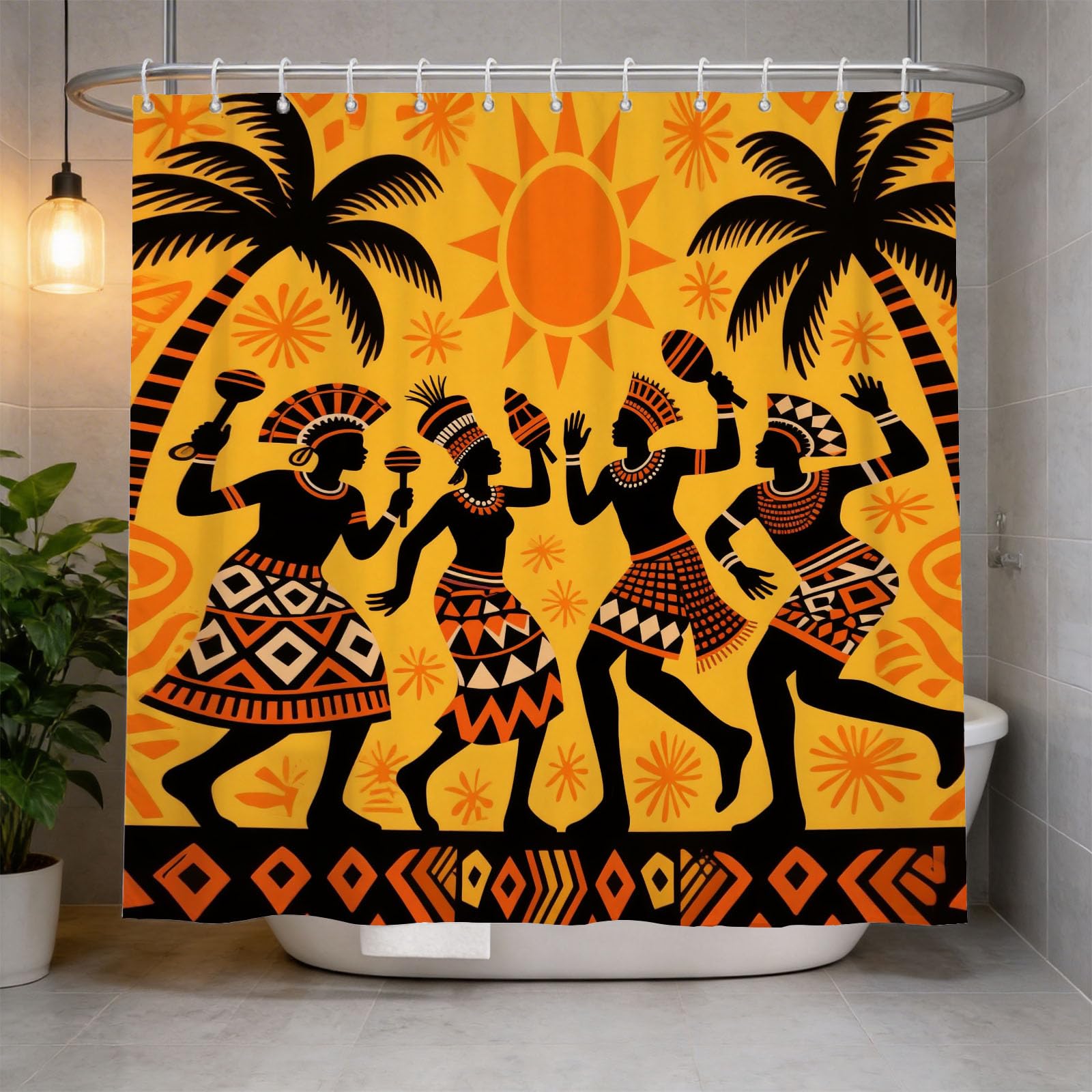 Hongduo 3D African Style Shower Curtain for Stalls Bathtubs Exotic Tribe Style Bathroom Decor Shower Curtain Set Polyester Fabric Waterproof 180x200cm/71X79 Inch with Hooks
