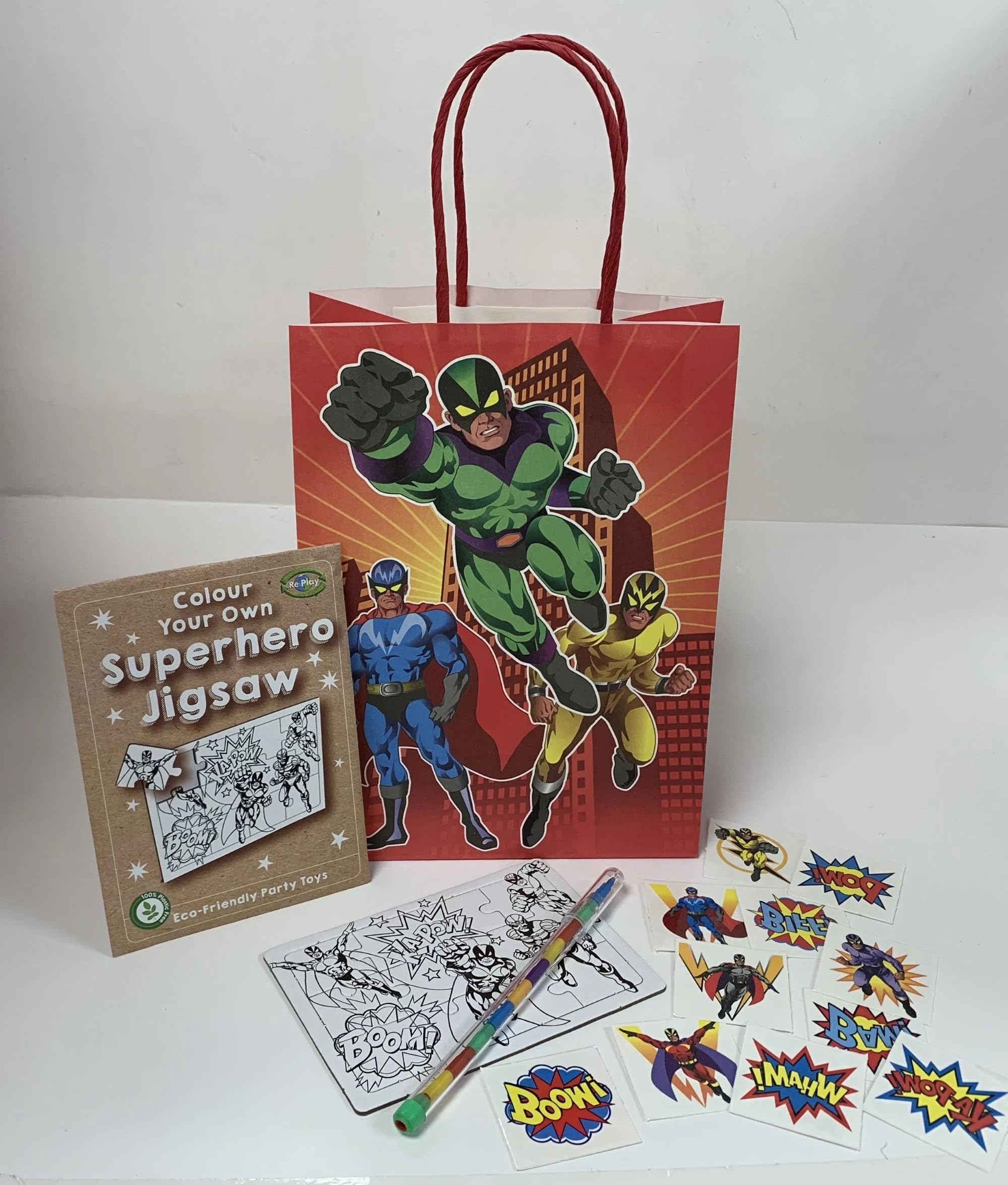 MustBeBonkers 12 Party Bag Fillers & Party Favours – 12 SuperHero Party Bags with Handles Design. (Ideal for Children Aged 3-14) (Pre Filled Loot Bag, 12)