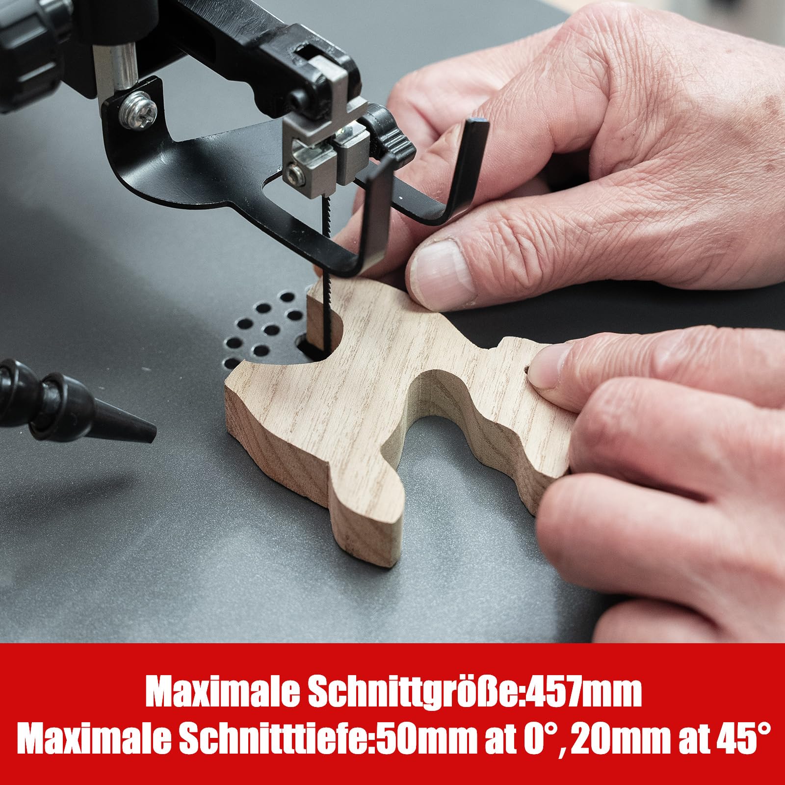 Bucktool Elektryczna piła wyrzynarka 457 mm, z regulacją prędkości obrotowej, 120 W, z obrotowym ramieniem, 127 mm i 130-133 mm bezpinowe brzeszczoty do prac przy drewnie, dla rzemieślników