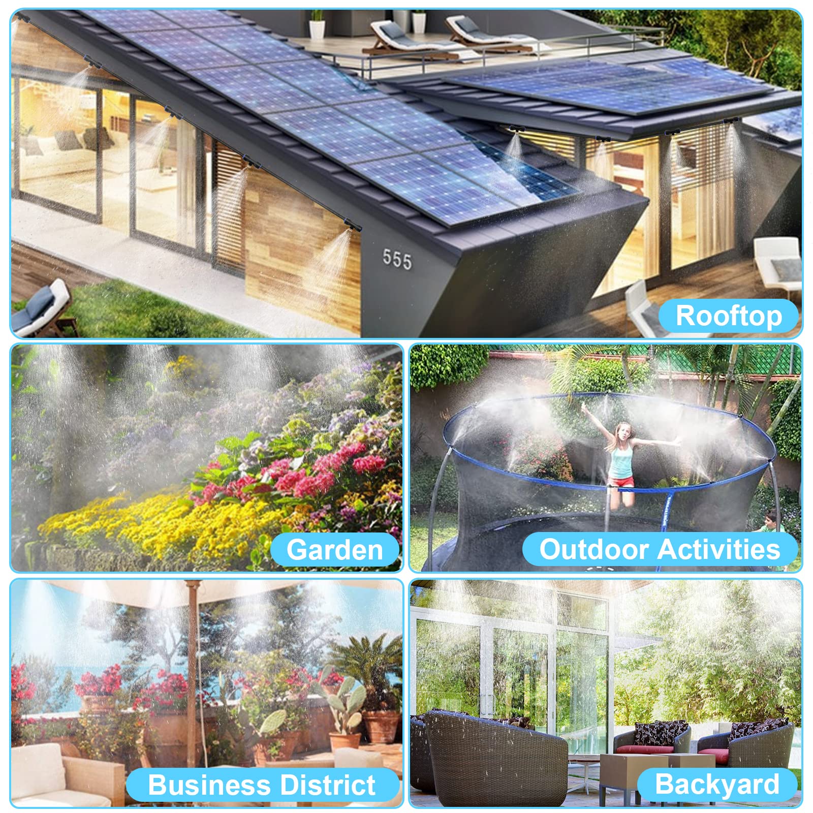 18M Sprühnebel Kühlung Bewässerungs System, 106Pcs Sprühnebel Kühlung Set, Kühlnebelsystem im Freien, Geeignet für Veranstaltungen im Freien, Gärten, Terrassen, Sonnenschirme und Dach