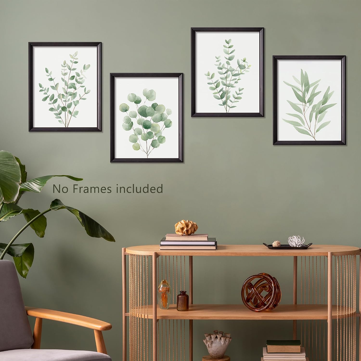 YUISLE Botanical Plant Wall Art Decor, Sage Green Eucalyptus Leaf Poster Prints for Bedroom Bathroom Office, Minimalist Greenery Housewarming Gifts, 8x10 Inch, 4 PCS(Unframed)