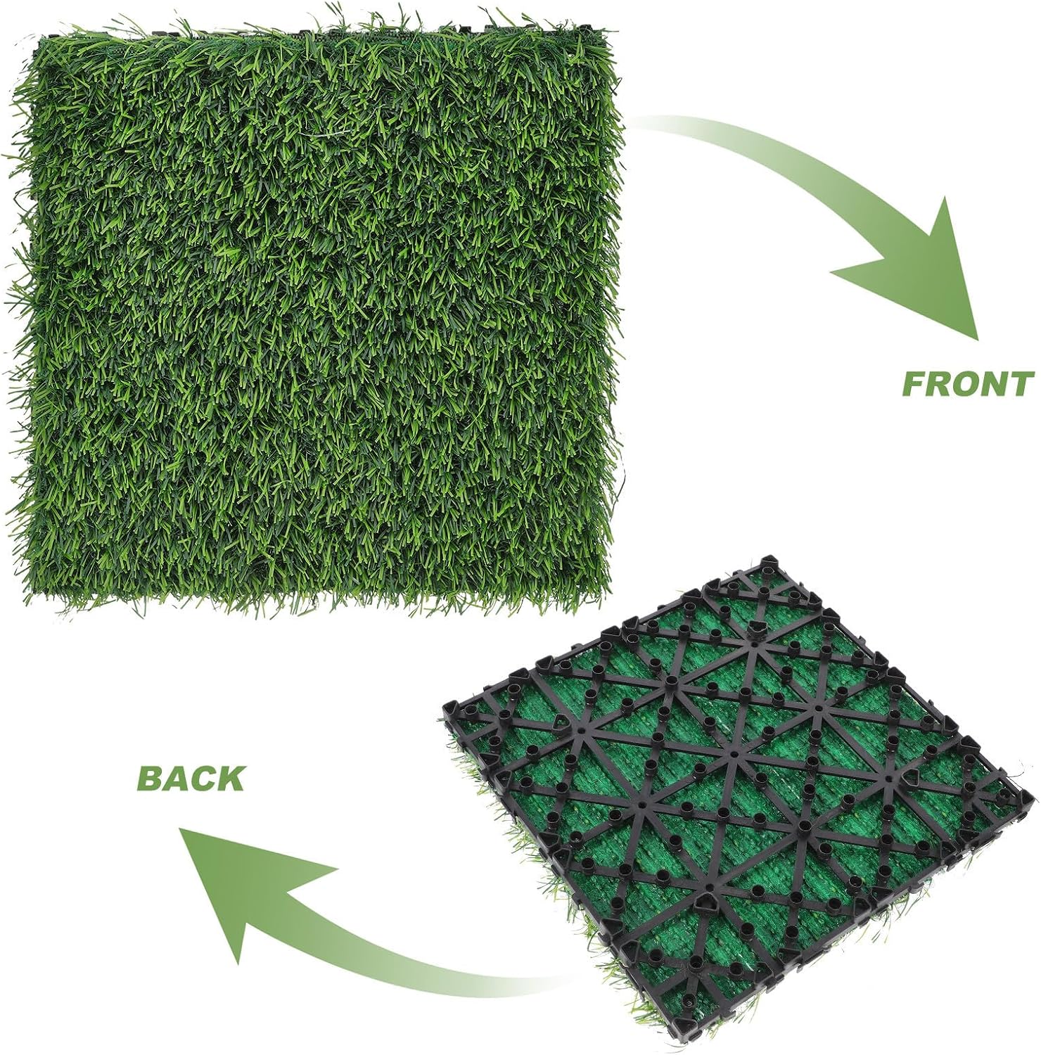 Artificial Turf Carpet and Easy Maintenance with Realistic Appearance 4pcs Green Synthetic Grass Mat for Outdoor Patio Lawn and DIY Projects