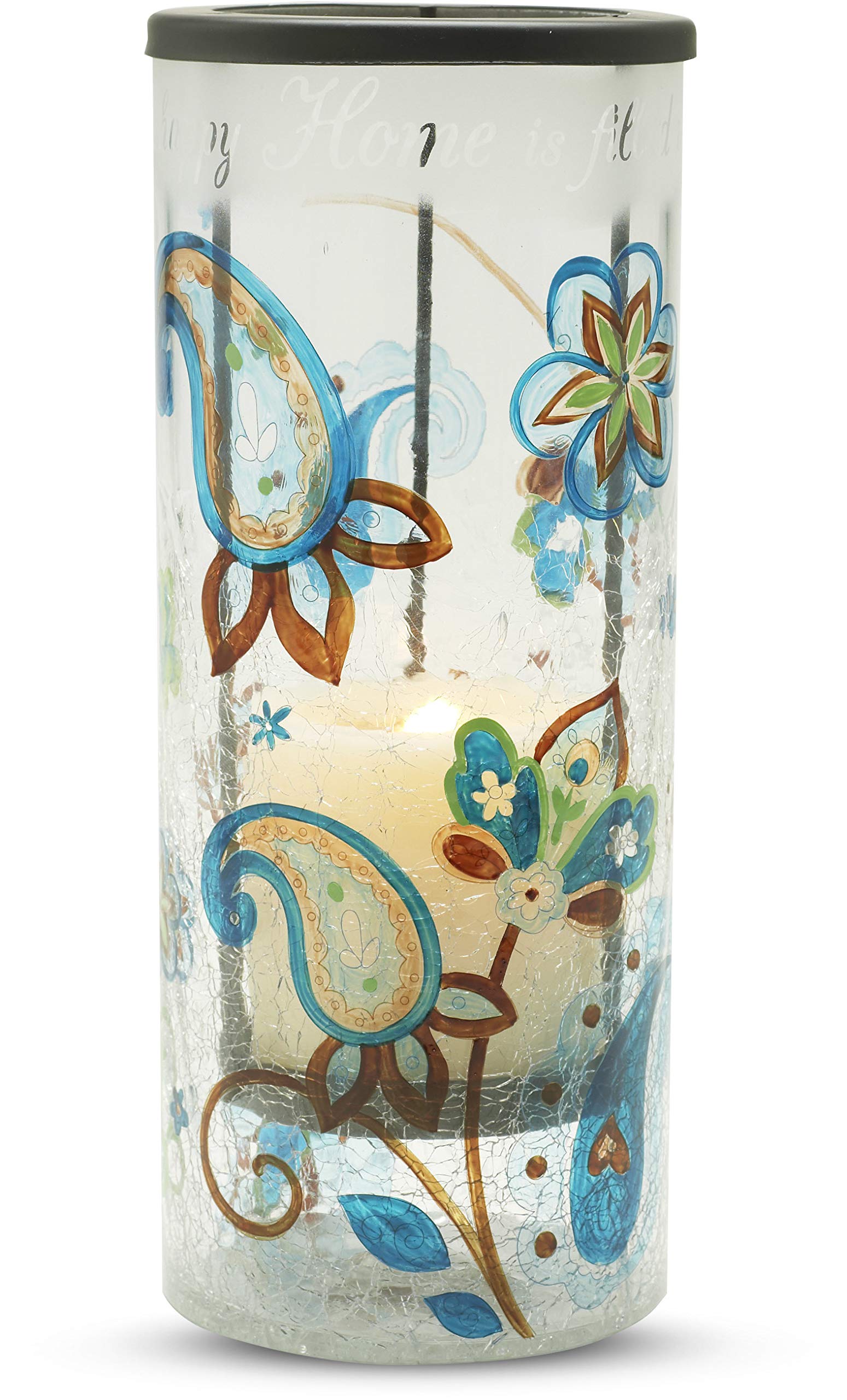Pavilion Gift Company Perfectly Paisley Home Glass Hurricane Candle Holder, Crackled Glass, 10-Inch Tall, Candle Not Included