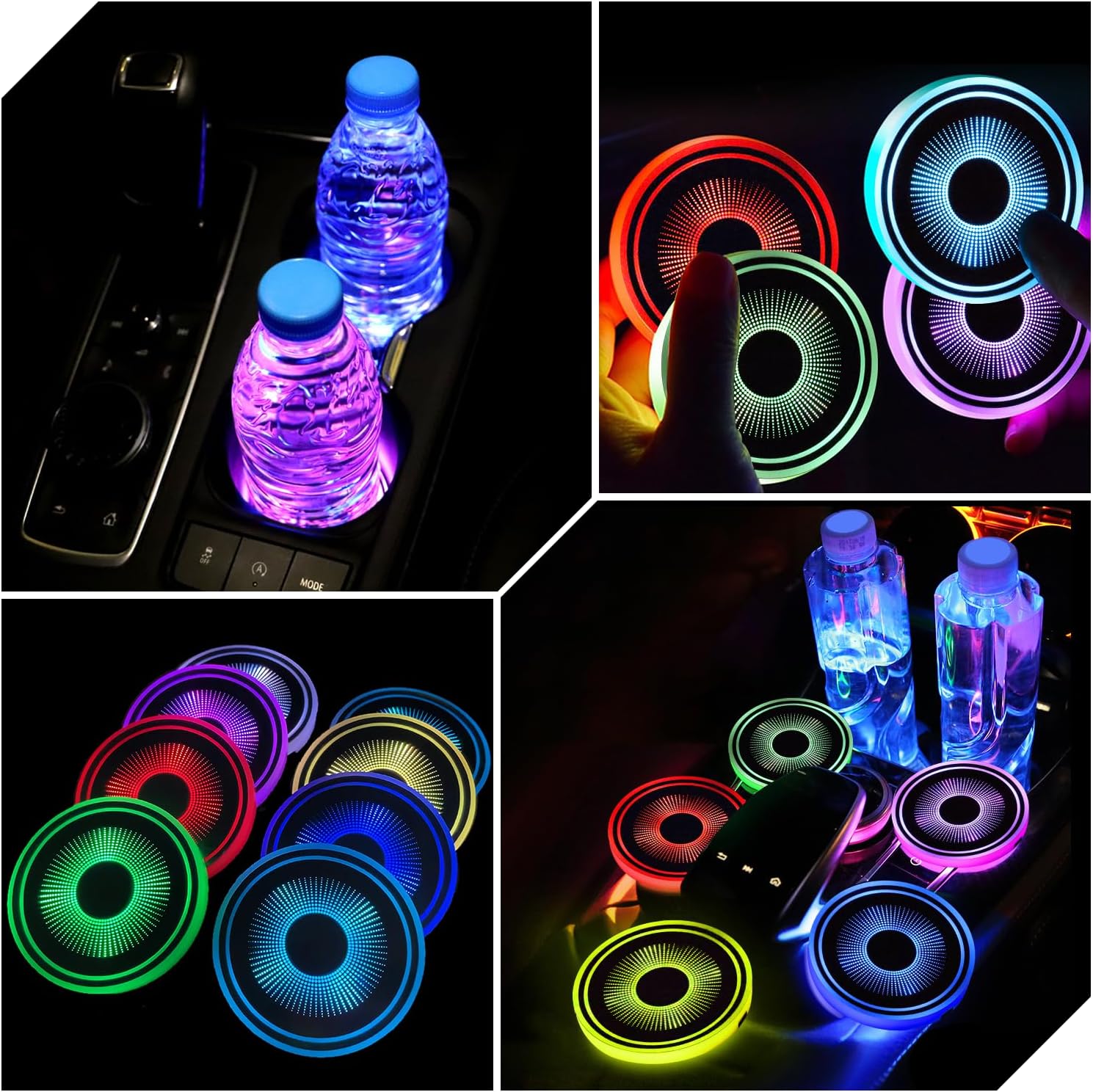 2Pcs LED Car Cup Holder Lights, 7 Colors Light Up Cup Coasters, USB Rechargeable Interior Lighting Accessories for Car Truck Vehicle Decoration - Image 6