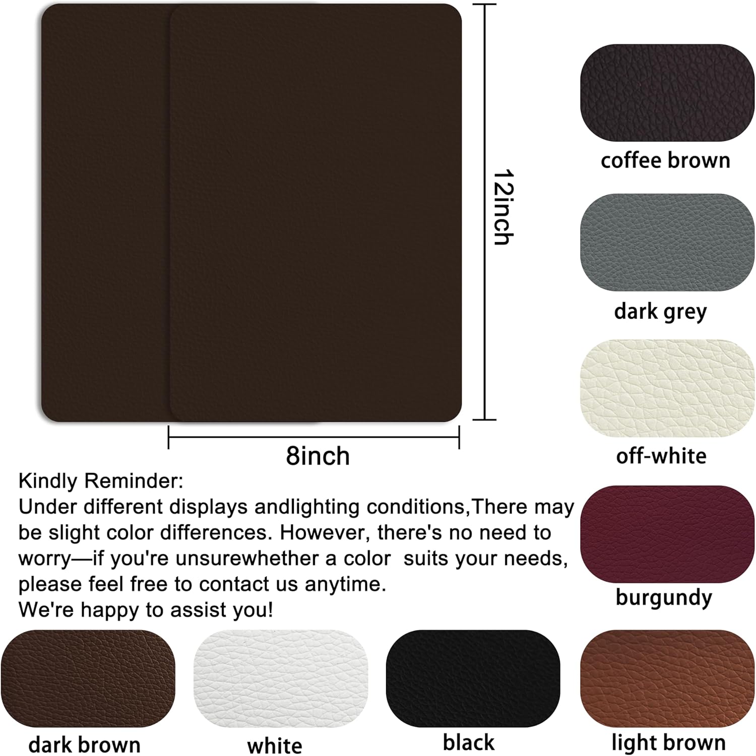 Self Adhesive Leather Repair Patch,8x12 inch Vinyl Repair Kit,Leather Repair Kit for Furniture,Car Seat,Couch,Office Chair, 2 Pcs Dark Brown