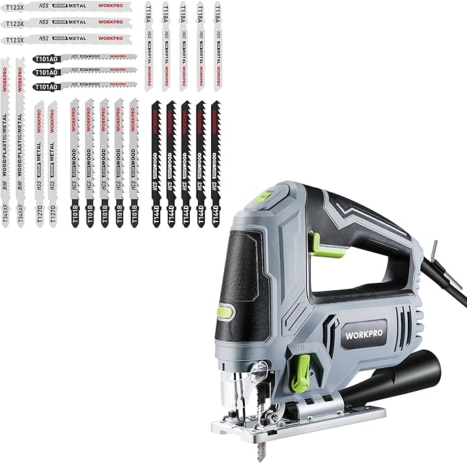 WORKPRO 25Piece TShank Jig Saw Blade Set+WORKPRO Jigsaw, 6.5AMP 850W