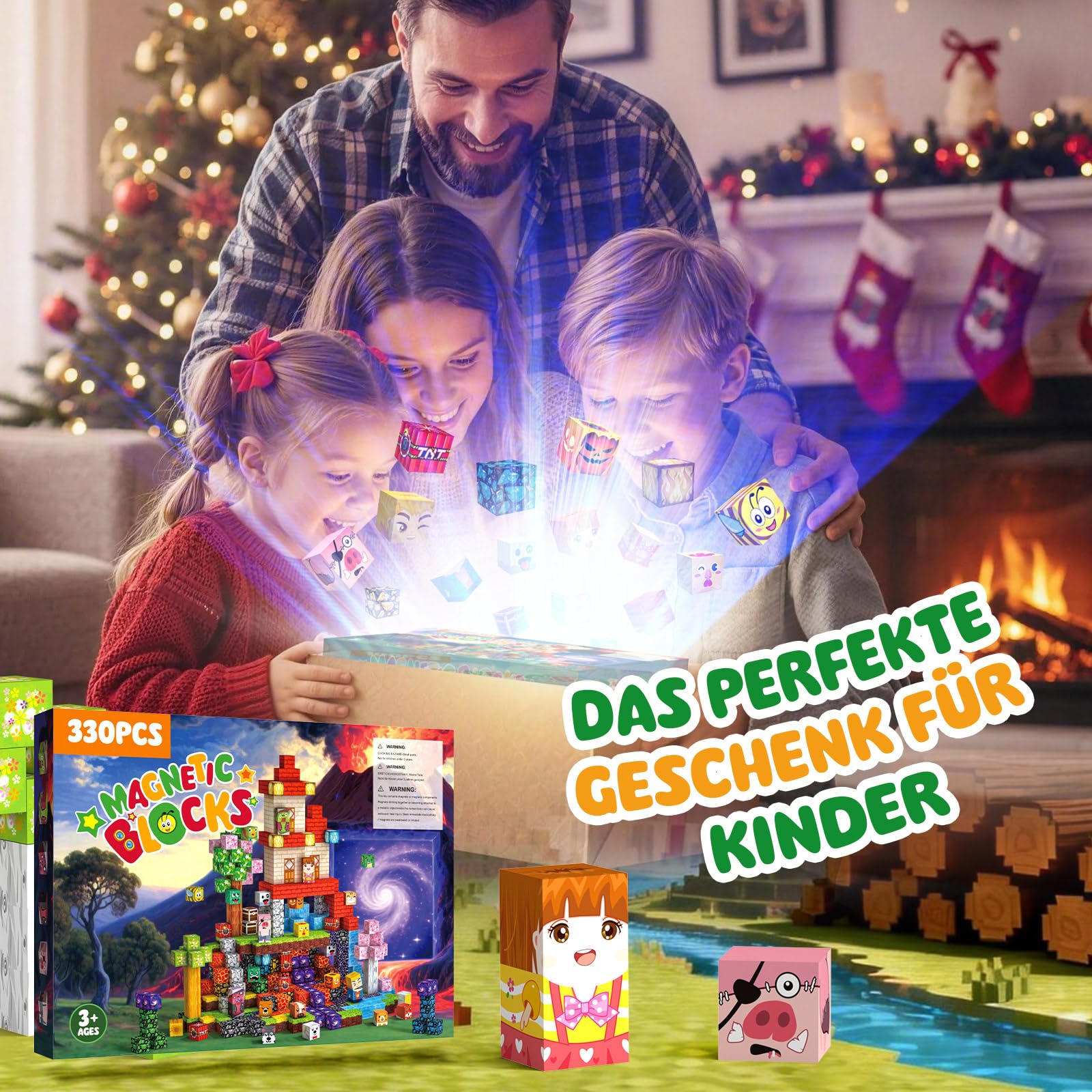 Magnetische Bausteine 330PCS 2CM Magnetbausteine für Kinder ab 3 Jahre Blocks, Montessori Spielzeug Magnete Kinder, Magnetische Bauwelt Geburtstag Geschenk ab 3 4 5 6 7 8 9 10 11 12 Jungen Mädchen