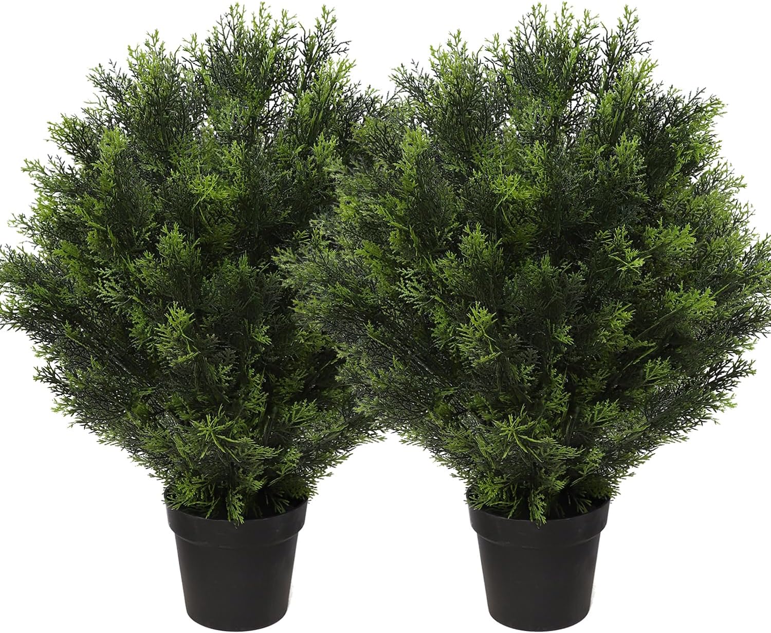 momoplant 31 Inch Tall Artificial Cedar Topiary Tree Set of 2 Faux Cypress Evergreen Potted Plants for Outdoor & Indoor Decor