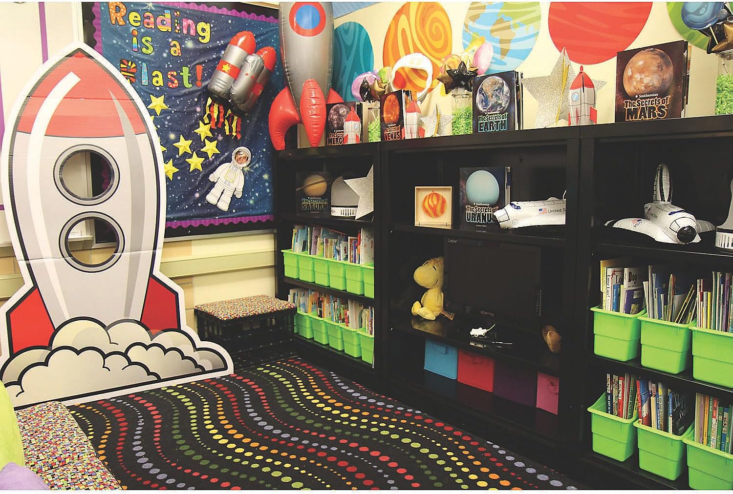 Fun Express Cardboard Rocket Ship Cutout Life Size Stand Up - 5 Feet Tall Spaceship Decor for Space Decorations for Party, Back to School Decorations, Classroom & VBS | Photo Prop for Kids & Events