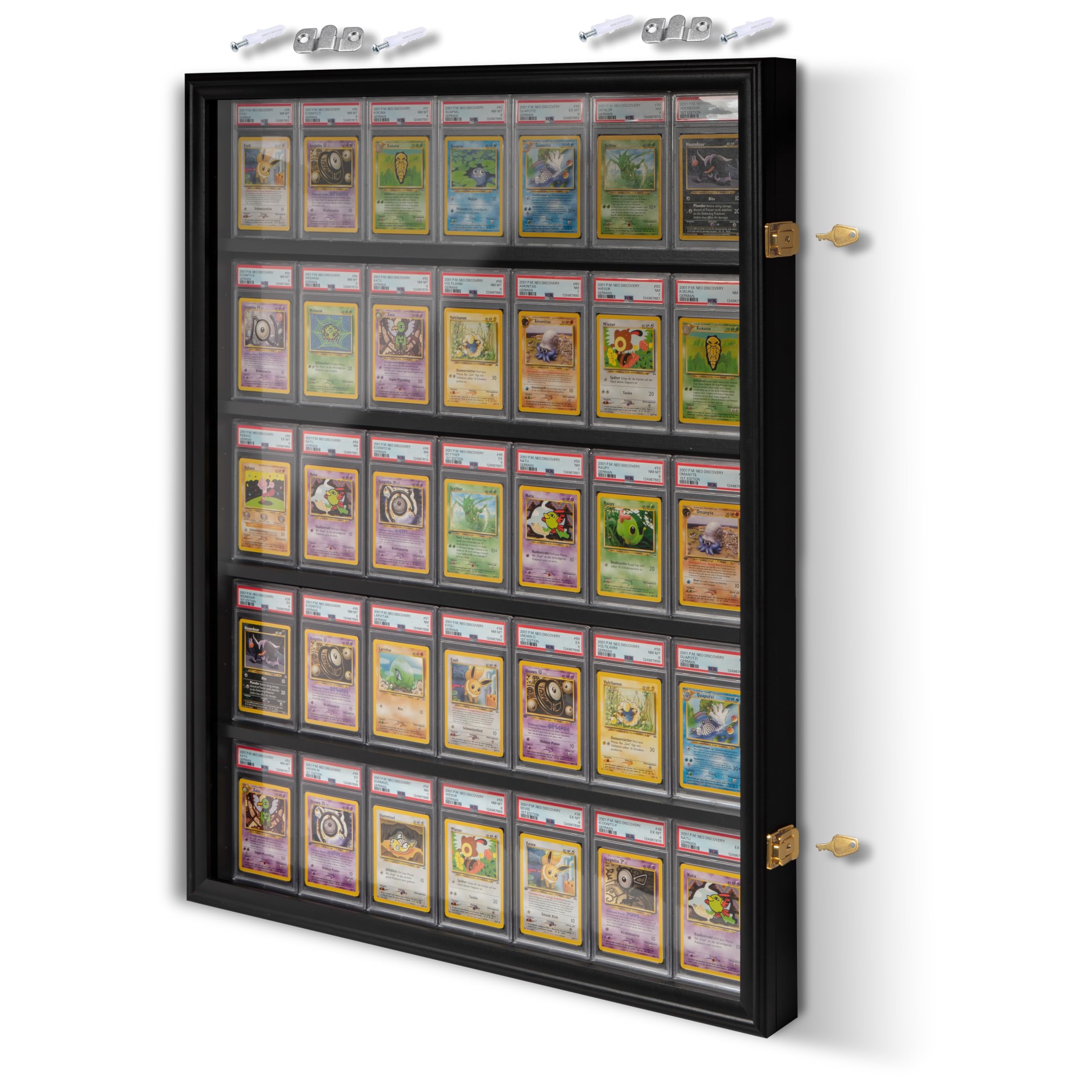 Vitrine Rahmen für Sammelkarten – Displayrahmen für PSA Karten, Wand-Vitrine für 35 Karten – kompatibel mit PSA, CGC & Beckett – 98 % UV-Schutz – ideal für Pokémon, MTG & TCG