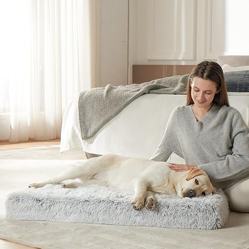 Miniatura 6 de Cama para perros para jaula, cama de felpa para perros medianos y medianos con fundas impermeables y colchón ortopédico para perros con felpa suave