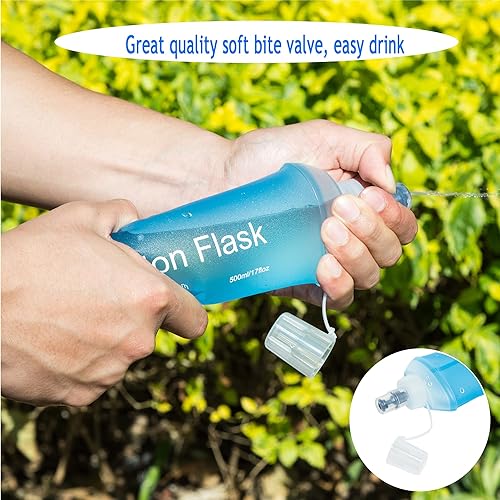 Miniatura 4 de AXEN Soft Flask - Botella de agua plegable de TPU para correr, botella de agua plegable suave para paquete de hidratación, ciclismo, maratón,