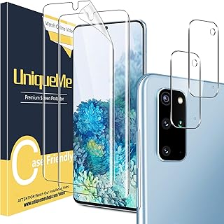 [2+2 Pack] UniqueMe HD Flexible TPU Screen Protector for Samsung Galaxy S20 Plus 5G 6.7" and Tempered Glass Camera Lens Protector for Samsung Galaxy S20 Plus [Easy Installation Tool][Bubble Free]