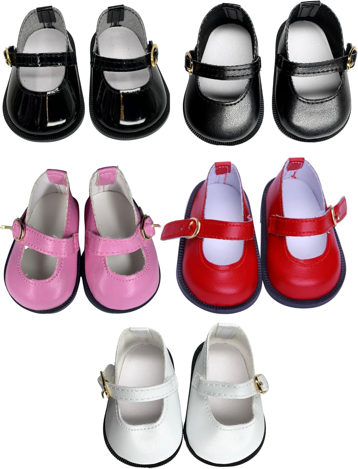 18" American Doll Shoes- Mary Jane Matte Black, Red, White, Pink, Shiny Black Shoe (18" Doll, Matte Black)