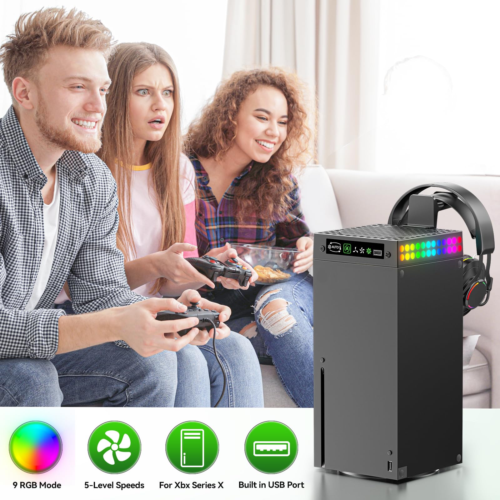 OIVO XBX Series X Lüfter Staubschutz mit Auto Kühlungslüfter, XBX Series X Kühler mit LED & einstellbares Lüfter Kühlsystem, XBX Series X Kühlständer mit Headset Halterung, XBX Zubehör
