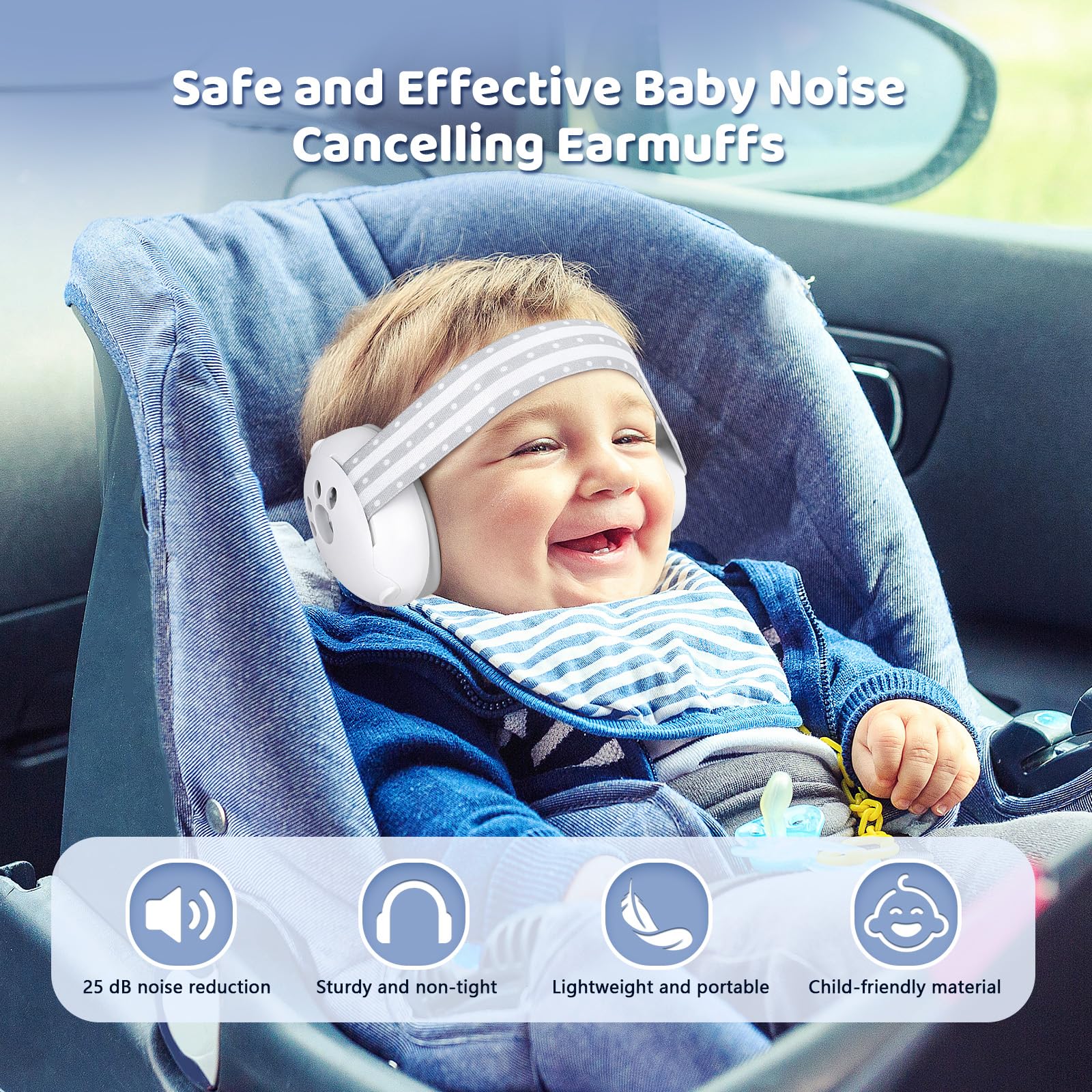 Romon Cuffie Neonato Antirumore, Cuffie Protezione Udito Bambini, Fascia Regolabile Per Proteggere L'udito Di Bambini E Neonati, Adatta Per La Notte, I Viaggi, Gli Aerei E Le Feste