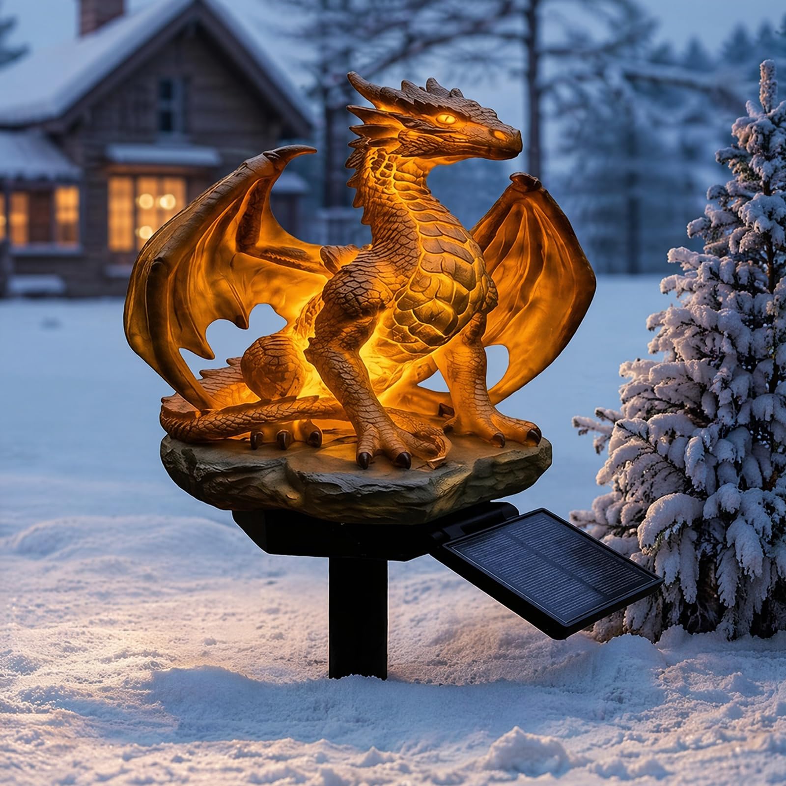 Brown Dragons Figurine Lamp Soft Warm Glow For Home Yard Lawn Porch Balcony Decor