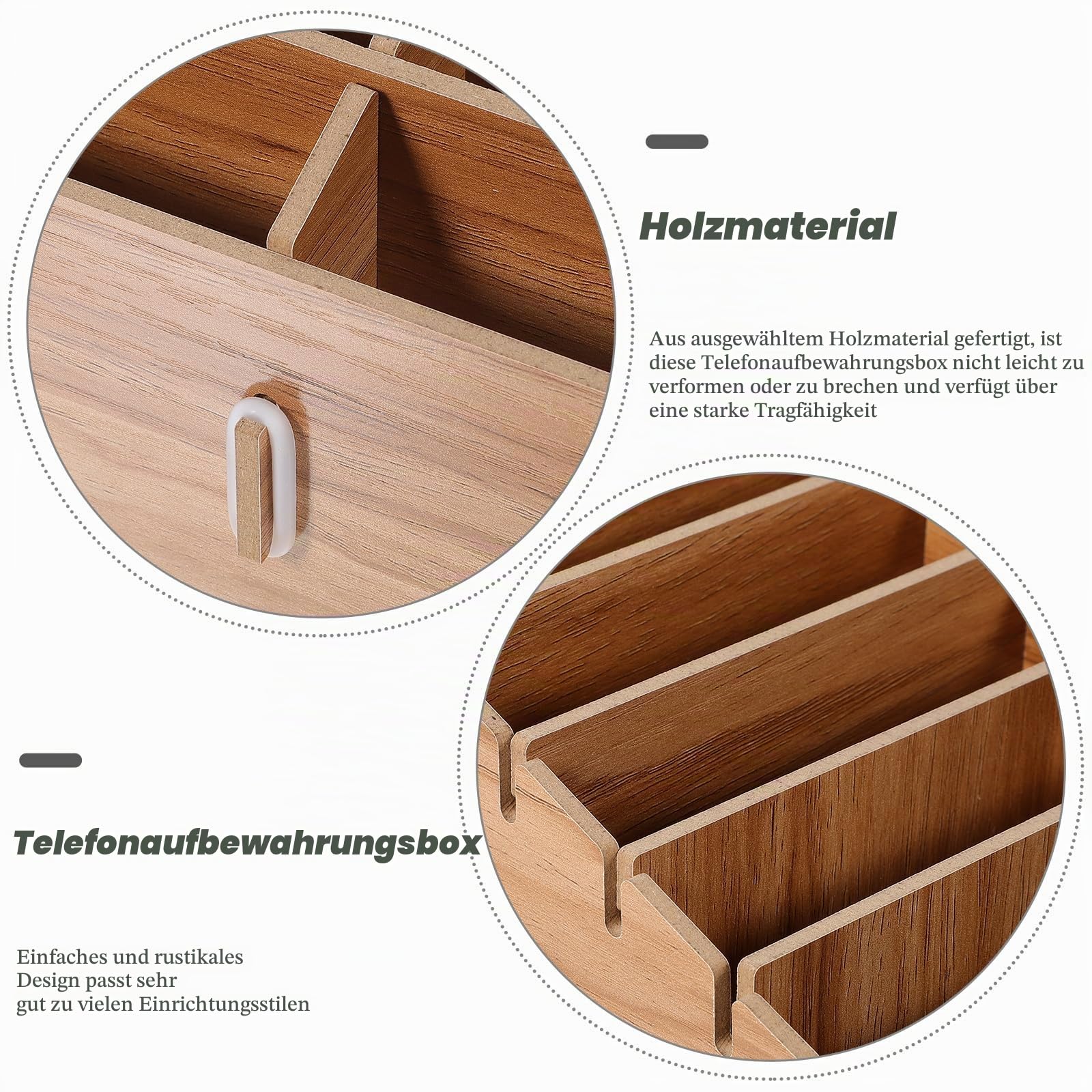 Operitacx Holz Aufbewahrungsbox Für Handy Mit Fächern Multifunktionale Organisation Für Büro Schule Und Zuhause 7.3X9.3X7.3 Zoll Desktop Handyhalter Und Zubehör Ordnung