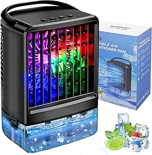 Upgraded Portable Air conditioners, 4-in-1 Desktop Cooling Fan with 3 Wind Speeds,Cooling Mist Mode,800ml Water Tank,7-Color Night light,Personal AC Fan with 2-4H Timer for Bedroom, Office, Home, Car