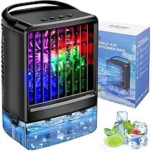 Upgraded Portable Air conditioners, 4-in-1 Desktop Cooling Fan with 3 Wind Speeds,Cooling Mist Mode,800ml Water Tank,7-Color Night light,Personal AC Fan with 2-4H Timer for Bedroom, Office, Home, Car