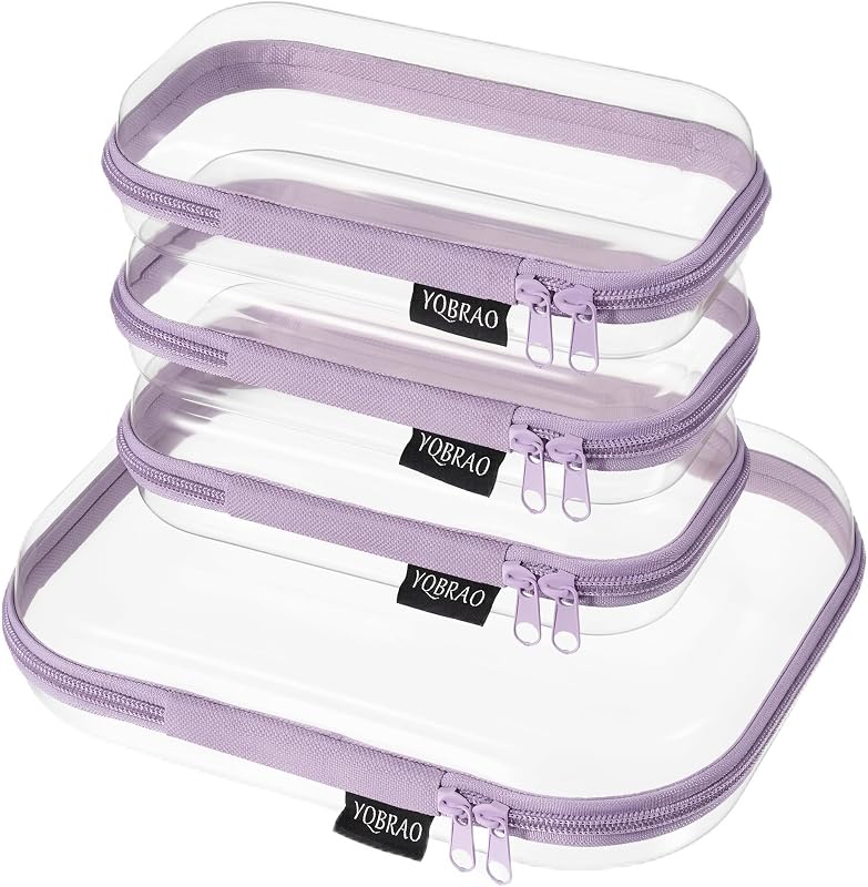 YQBRAO Conjunto com 4 estojos transparentes rígidos com zíper, 1 médio e 3 pequenos, roxo