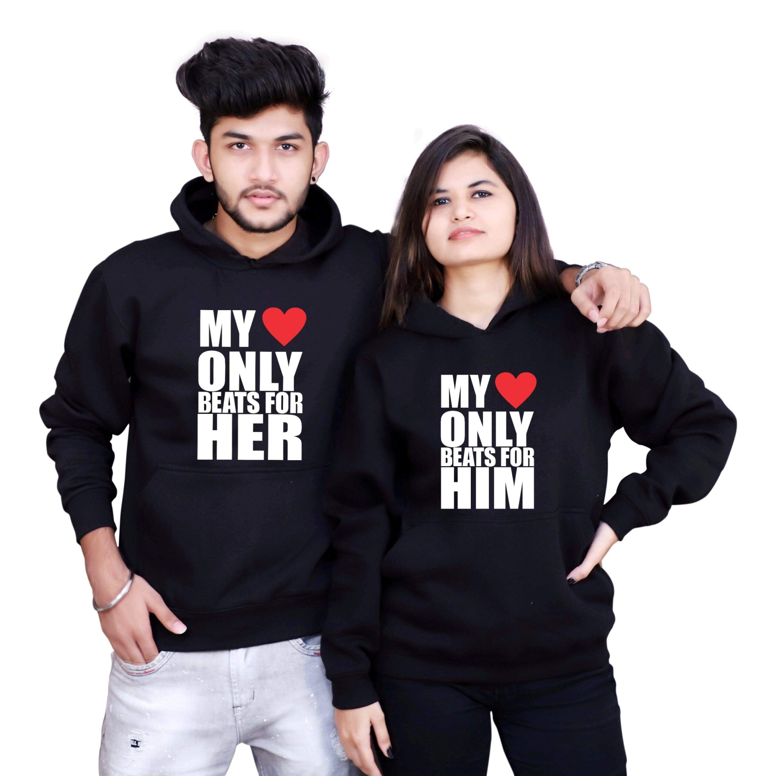 The Tee ShopCouple Hoodie Cotton Warm Pullover Printed My Heart Beats Only Hoodies - Pack of 2