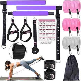 Bbtops Pilates Bar Kit with Resistance Bands,3-Section Pilates Bar with Stackable Bands Workout Equipment for Legs,Hip,Waist and Arm,Exercise Fitness Equipment for Women & Men Home Gym Yoga Pilates