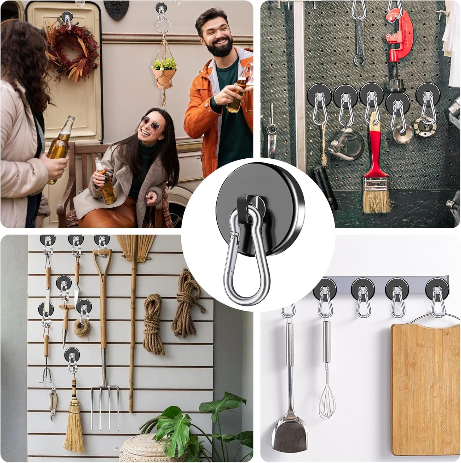 E BAVITE Carabiner Magnetic Hooks, 110LBS Strong Black Magnetic Hooks Heavy Duty with Swivel Carabiner Hook, Great for Hanging for Cruise, Garage, Kitchen, Refrigerator, Locker (12-Pack) - Image 6