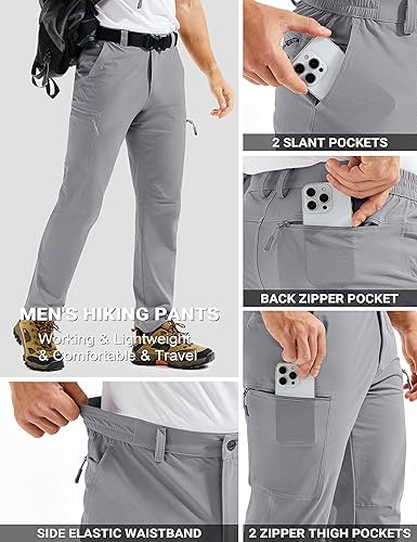 Miniatura 5 de TACVASEN Pantalones cargo de senderismo para hombre con 6 bolsillos, ligeros, resistentes al agua, de secado rápido, pantalones de viaje para